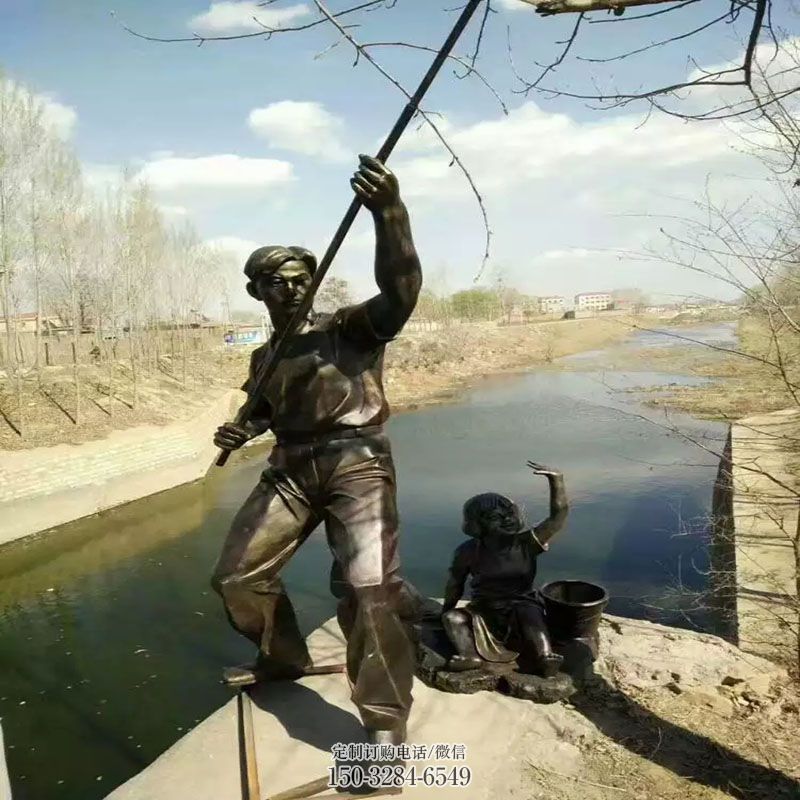 街景小品生产商-抽象设计-锻钢渔民雕塑