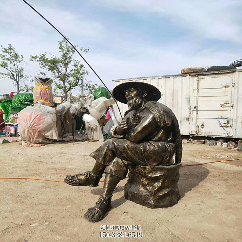 街景小品提供-商场素材-抽象渔翁雕塑