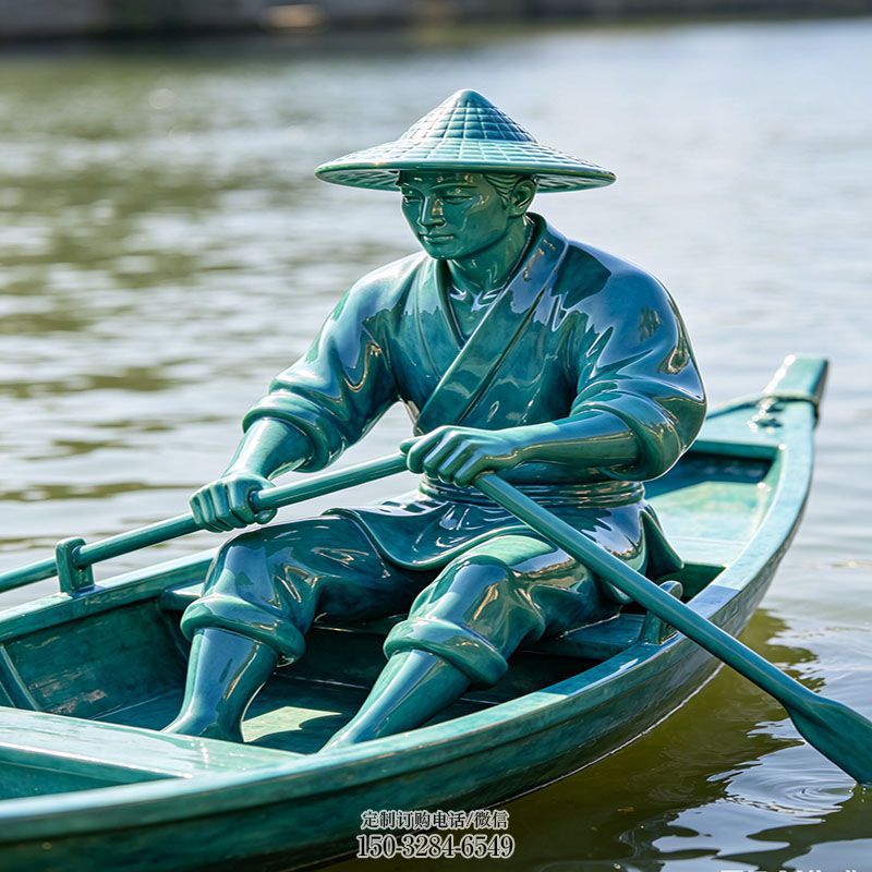 花园小品优选-室外案例-园林艺术船夫雕塑